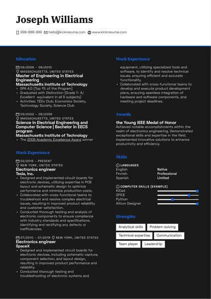 Electronics Engineer Resume Sample