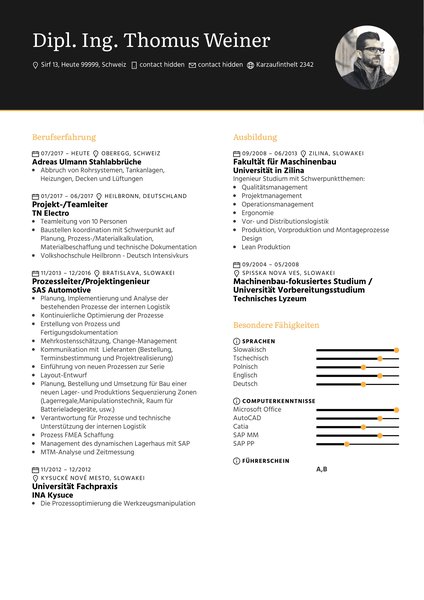 KNAPP Maschinenbauingenieur Lebenslauf Sample