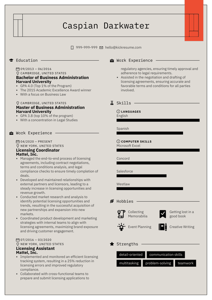 Licensing Coordinator Resume Sample