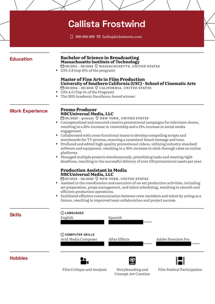 Promo Producer Resume Sample