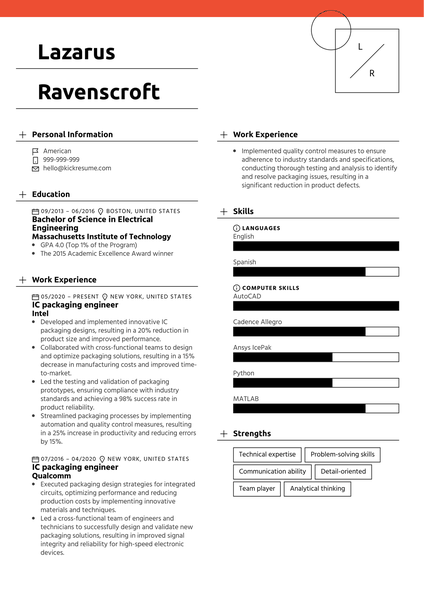 IC Packaging Engineer Resume Sample