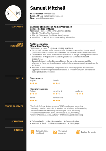 Audio technician Resume Sample