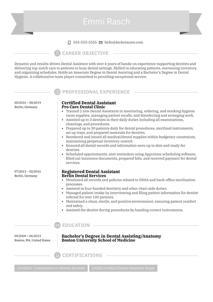 Dental Assistant Resume Sample