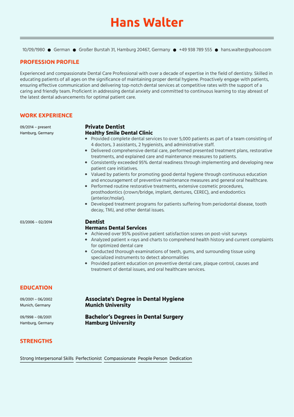 Dentist Resume Sample