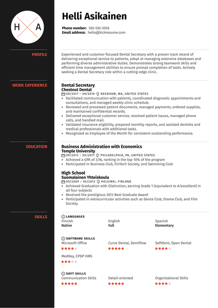 Dental Secretary Resume Sample