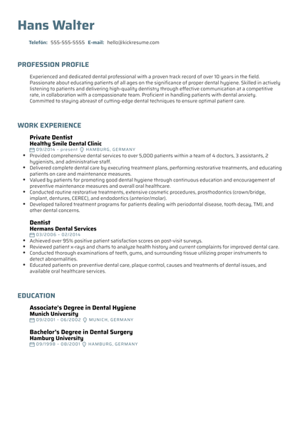 Dentist Resume Example