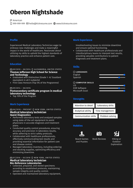 Medical Laboratory Technician Resume Sampel