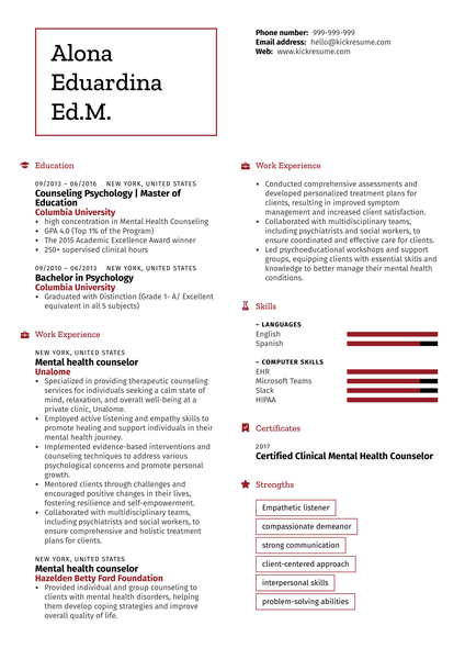 Mental Health Counselor Resume Sample