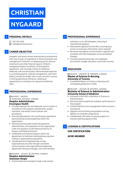 Hospice Administrator Resume Sample