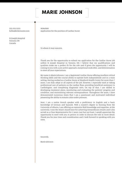 Cardiac Nurse Cover Letter Sample