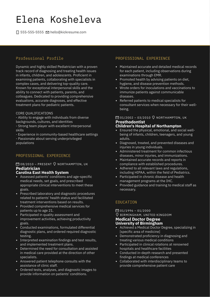 Pediatrician Resume Example