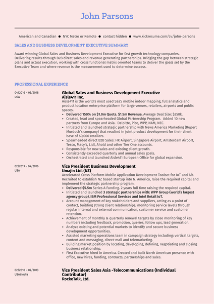 Business Development Executive Resume Sample