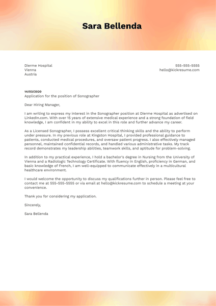 Sonographer Cover Letter Example