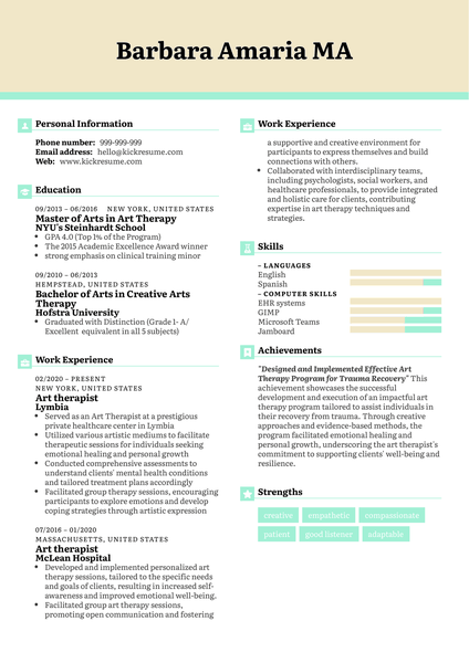 Art therapist Resume Sample