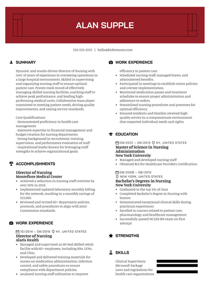 Director of Nursing Resume Example