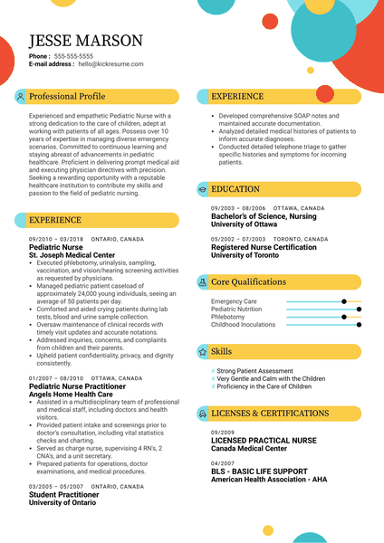 Pediatric Nurse Resume Example