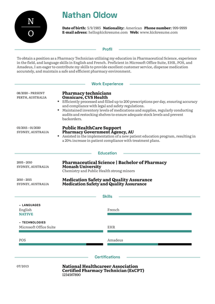 Pharmacy Technician Resume Sample