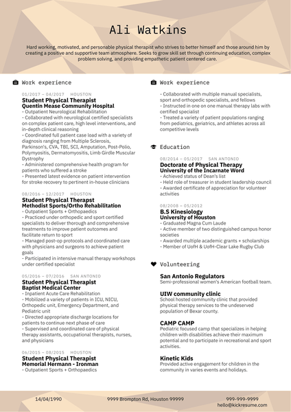 Physical Therapist at Houston Medical Center Resume Sample