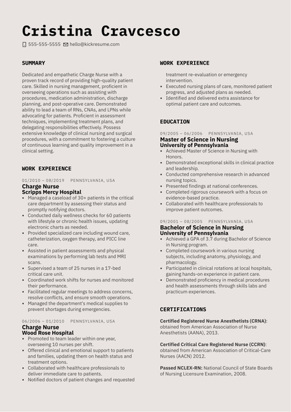 Charge Nurse Resume Example