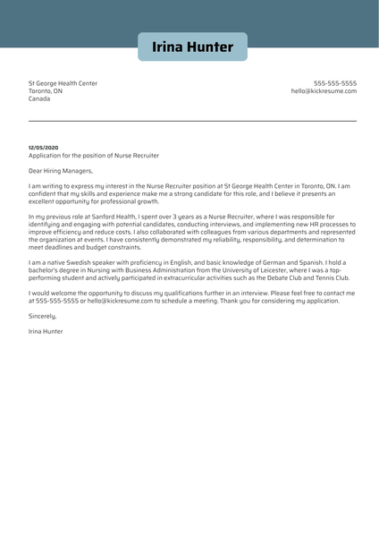 Nurse Recruiter Cover Letter Sample