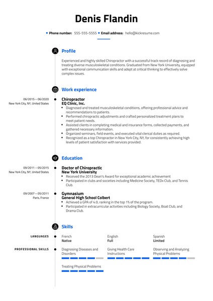 Chiropractor Resume Example