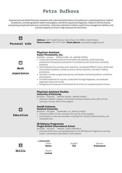 Physician Assistant Resume Example