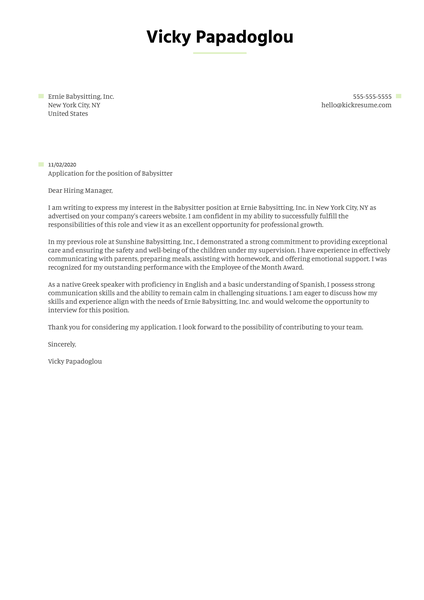 Babysitter Cover Letter Sample