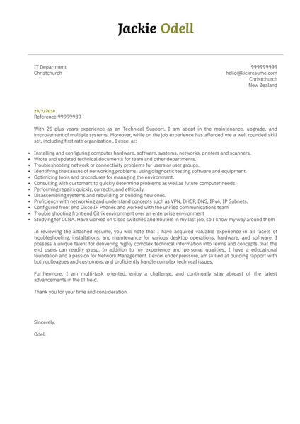 Sr. Technical Support Specialist Cover Letter