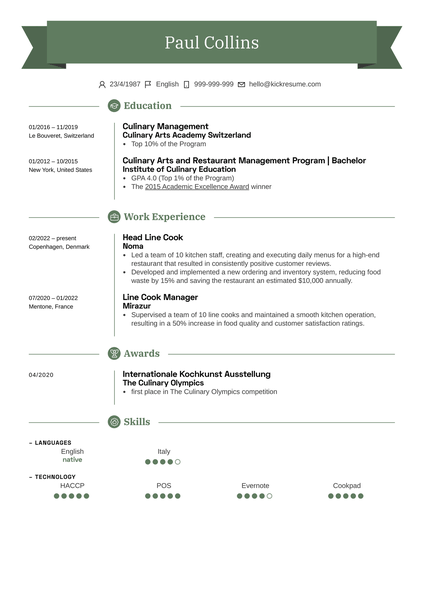 Line Cook Resume Sample