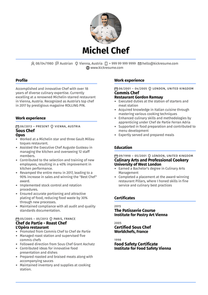 Sous Chef Resume Example