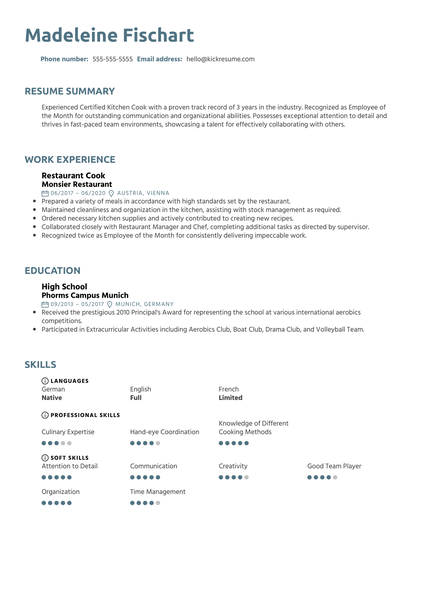 Free Restaurant Cook Resume Example