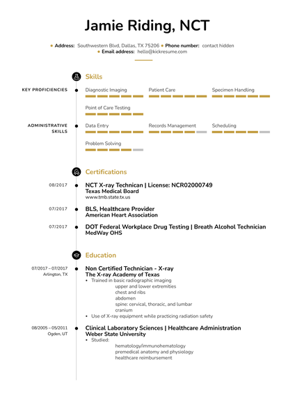 Medical Assistant / X-ray Tech Resume Example