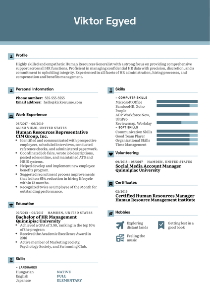 HR Generalist Resume Example