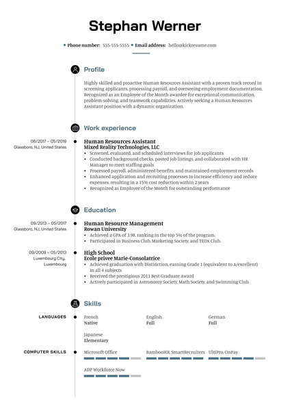 Human Resources Assistant Resume Example