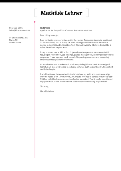 Human Resources Associate Cover Letter Sample