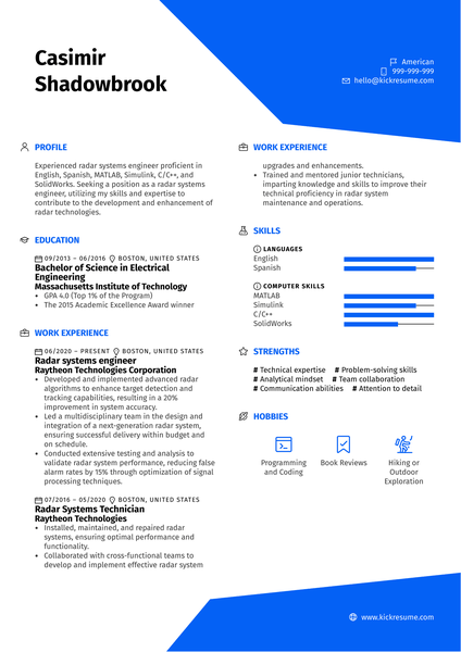 Radar Systems Engineer Resume Sample
