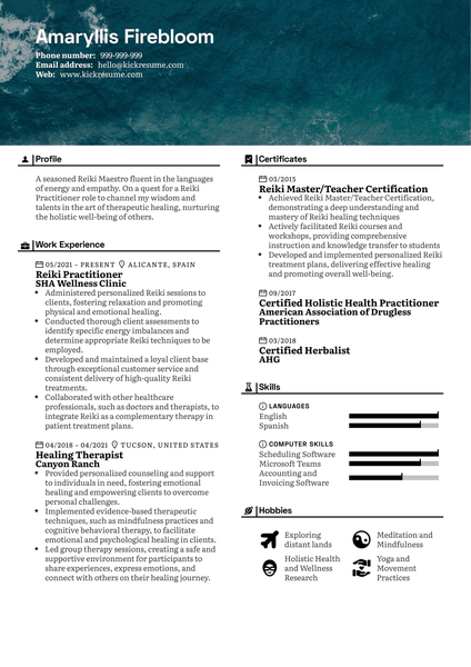 Reiki Practitioner Resume Sample