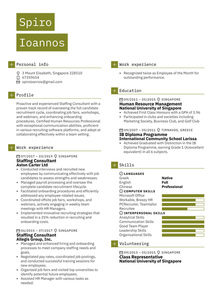 Staffing Consultant Resume Sample