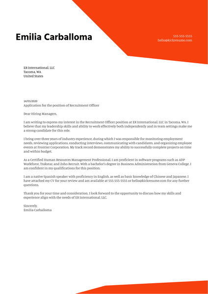 Recruitment Officer Cover Letter Example
