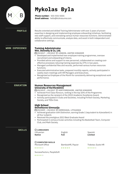 Training Administrator Resume Example