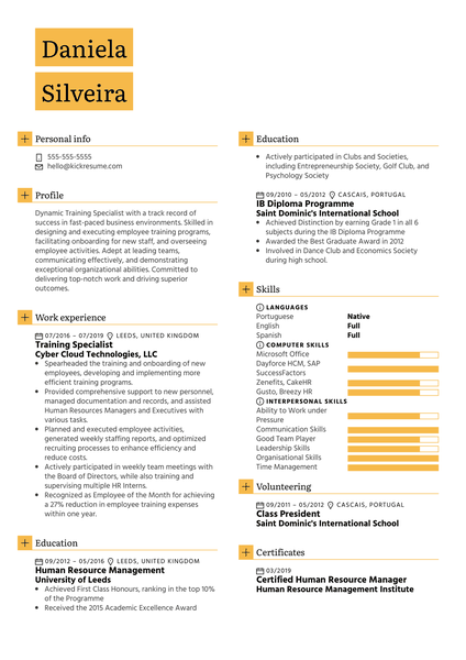 Training Specialist Resume Sample