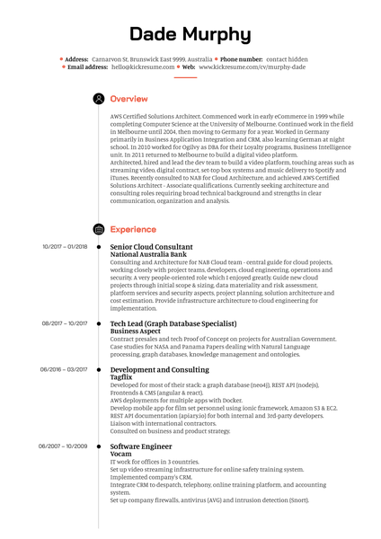 Bank Senior Cloud Architect Resume Example