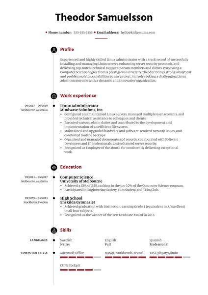 Linux Administrator Resume Sample