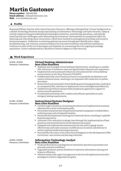 Analysis at GDIT Resume Sample