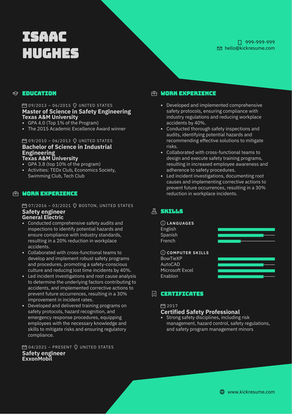 Safety engineer Resume Sample