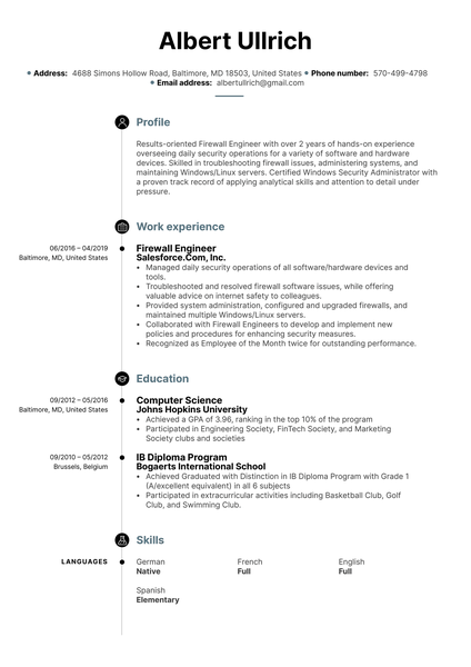 Firewall Engineer Resume Sample