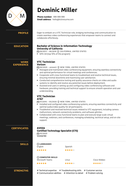 VTC Technician Resume Sample