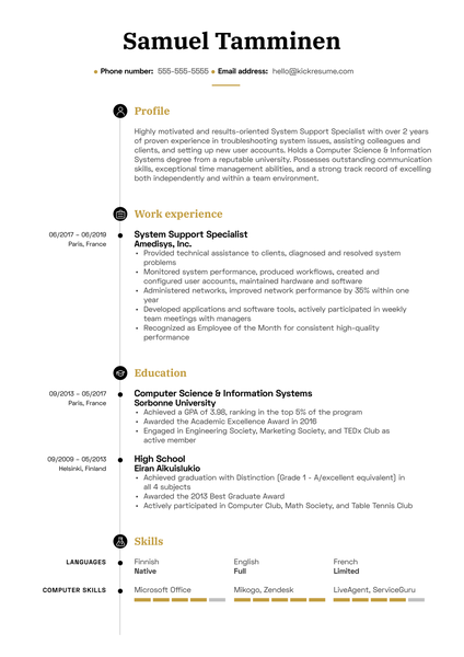 System Support Specialist Resume Example