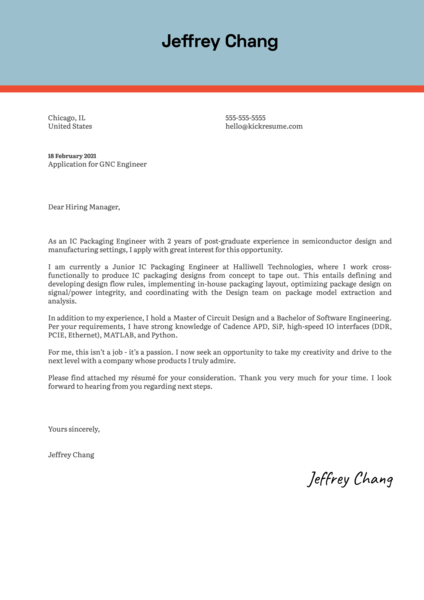 IC Packaging Engineer Cover Letter Template