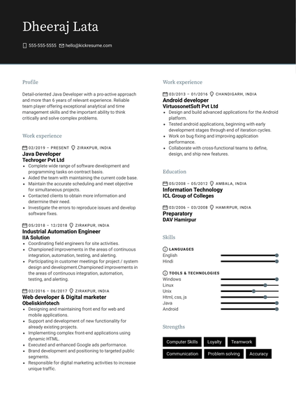 Elevate Services Java Developer Resume Example